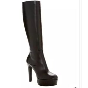 Black Leather Platform Heel Boots